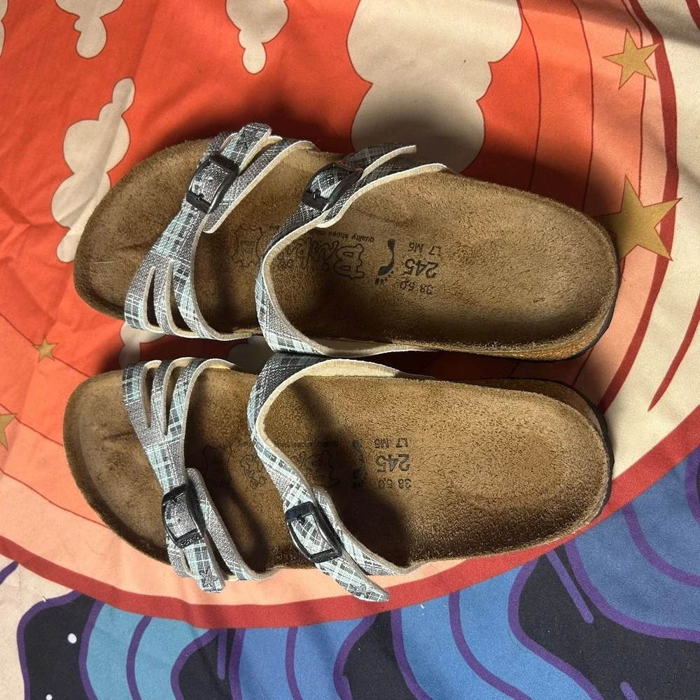 Birki's by Birkenstock Salina Sandals Blue Plaid Slide 38 7.5 Outdoors Walking